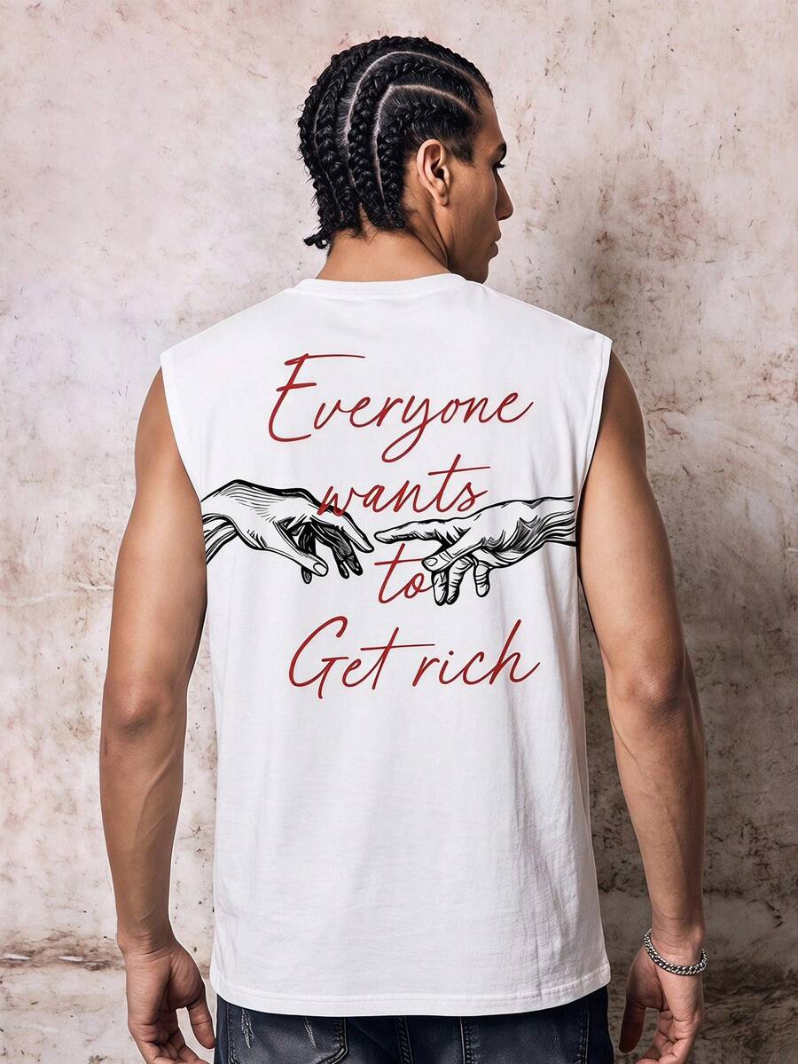 Skyrend Men's Casual Letter Print Round Neck Sleeveless Top, Suitable For Summer Wear Gothic Punk Streetwear For Emo Boy - White - View 1