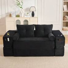 Corduroy Sofa Bed For 2 People, High-Density Foam Spring Core, Dimensionally Stable And Comfortable. With Pockets. - 黑色 - 查看 3