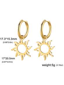 LIKGREAT 1 Pair Women's Fashion Hollow Sun Pendant Stainless Steel Earrings, Daily Commute Versatile Accessory - Solar Series - View 7