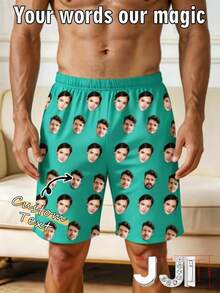 Custom Face Photo Print Men's Sleepwear Shorts Swim Trunks Swimwear Beach - Multicolor - View 7