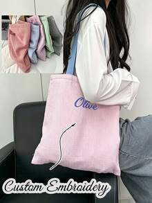 Custom Embroidered Ins Style Striped Bag, Dopamine Contrast Large Capacity Tote, High Aesthetic Daily Versatile Shoulder Bag - Multicolor - View 3