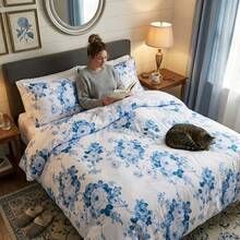 H&R Premium 3Pcs Cotton Duvet Cover Set Hypoallergenic, Breathable & Soft For Ultimate Night Comfort - Vintage Blue - View 5