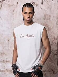 Skyrend Men's Casual Letter Print Round Neck Sleeveless Top, Suitable For Summer Wear Gothic Punk Streetwear For Emo Boy - White - View 2