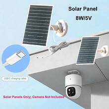 Cargador de panel solar de 8W para cámaras de , cargador solar, panel solar USB para cámara de batería recargable de 5V para exteriores, paneles solares pequeños, interfaz de carga USB Tipo-C, para cámara Ring, timbres, cable ajustable de 360 grados de 6.5 pies, 8W, 1 set - Pequeño - Ver 1