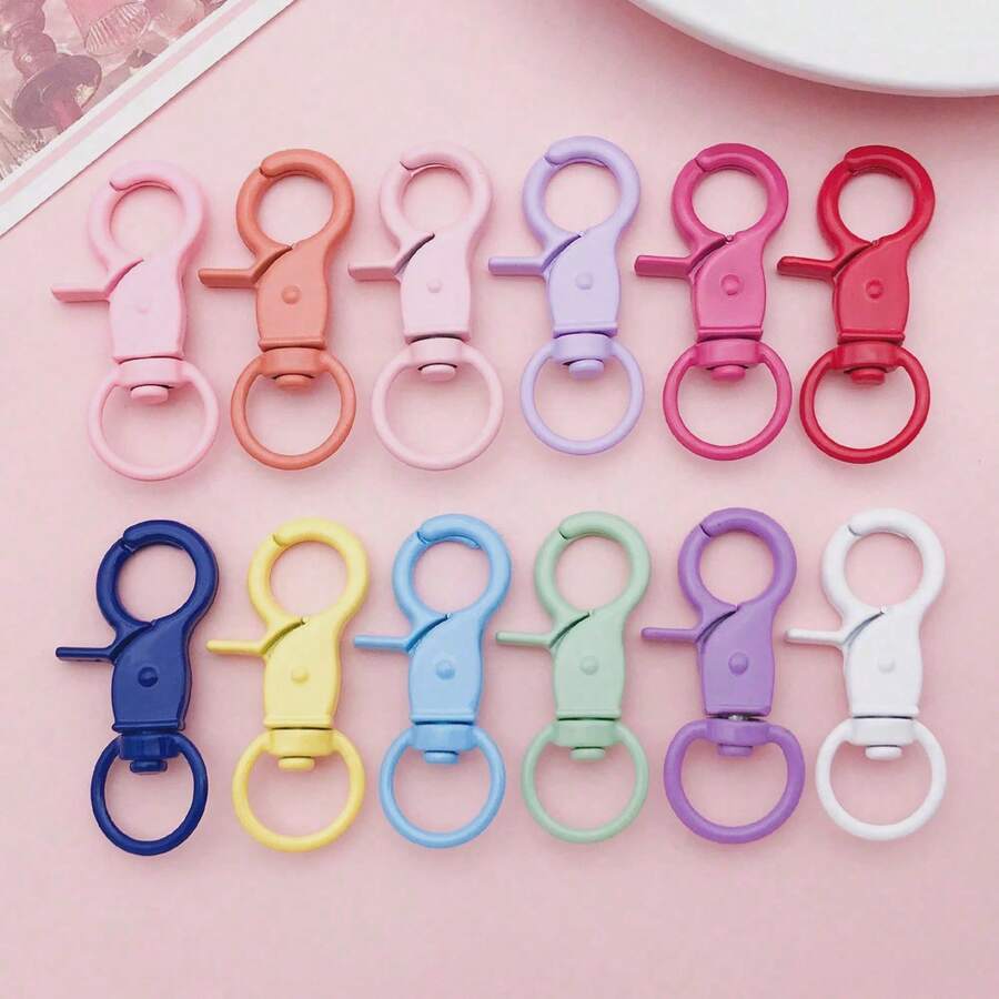 5/10pcs Colorful Coated Spring Snap Hooks With O-Ring, Metal Keychain Accessories, Suitable For DIY Pendants - One Size Fits All - View 1