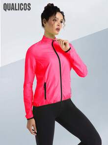 Qualicos 女款全拉鍊透氣輕量騎行夾克，戶外運動反光長袖運動上衣，附反光條與後口袋 - 玫紅色 - 查看 4