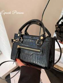 Vintage Crocodile Pattern Gold Purse For Women Mini Zipper Closure Handbag Shiny Texture Shoulder Crossbody Bag For Graduation Back To School Outfits - Multicolor - View 12