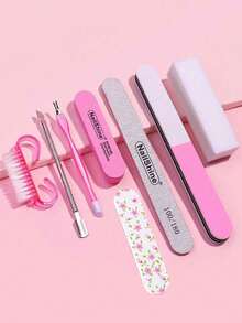 8PCS /Set Nail Care Tool Kit - Manicure Set: Nail File, Buffer, Polisher, Cuticle Pusher, Nail Supplies, Nail Tools, Nail Art Tools, Back To School Supplies, Nails, Nail Press Tools - Multicolor - View 1