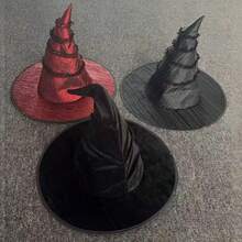 1pc Halloween Witch Hat, Velvet Pleated Wizard Hat, Party Cosplay Prop, Witch Hat, Back To School, First Day Of School - Multicolor - View 8