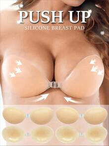 1/2/3 Pairs Women's Ultra-Strong Adhesive Silicone Invisible Bra, Bridal Bra, Reusable Summer Dress/Camisole Bra - Apricot - View 1