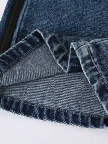 Celana Jeans Denim Model Lebar untuk Anak Perempuan dengan Detail Pita Hitam, Gaya Y2K, Pinggang Elastis, Pakaian Musim Gugur/Musim Dingin - Dark Wash - View 8