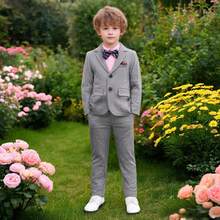 3pcs Kids Suit Set, Includes Jacket, Pants And Bow Tie, Gentleman Style, Suitable For Spring/Autumn, Birthday, Wedding - Grey - View 2