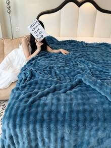 1件孔雀藍泡泡抓絨捲邊柔軟親膚舒適床毯，聚酯纖維輕量日常使用，透氣薄款冷氣毯，適用於臥室客房 - 寶藍色 - 查看 8