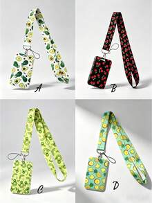 1pc ABS Fruit Summer Lanyard Card Holder, Anti-Loss Student Bus Card/ID Badge Protective Case, Reinforced Braided Lanyard, Lightweight Portable Space-Saving, Suitable For Student Commute, Workplace Office, Daily Travel - Rectangle - View 1