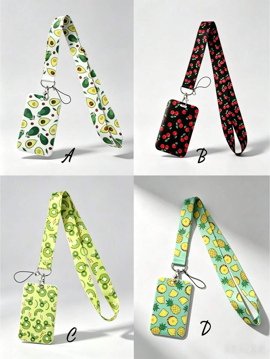 1pc ABS Fruit Summer Lanyard Card Holder, Anti-Loss Student Bus Card/ID Badge Protective Case, Reinforced Braided Lanyard, Lightweight Portable Space-Saving, Suitable For Student Commute, Workplace Office, Daily Travel - Rectangle - View 1