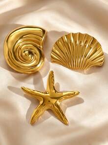 Vintage exquisite charmende Ozean-Stil Seestern Muschel Brosche 304 Edelstahl nicht verblassend lässig vielseitig geeignet für den täglichen Gebrauch von Frauen Kleidung Anstecknadel Accessoire Schmuck - Goldgelb - Übersicht 7
