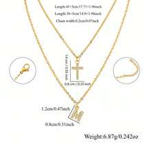 2Pcs/Set New Simple Classic Initial Cross Pendent Gold Color Stainless Steel Box Chain Layered Necklaces For Women - Yellow Gold - View 2