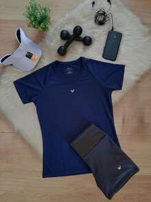 Women's Gym Set: DRY FIT T-Shirt + Fitness Sports Shorts - Premium Lightweight And Comfortable Gym Kit - 藏蓝色 - 查看 1
