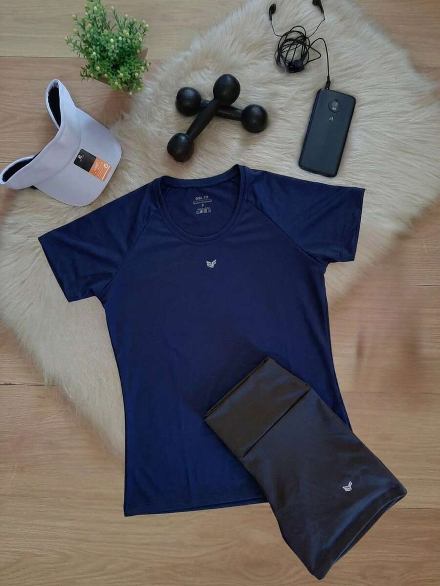 Women's Gym Set: DRY FIT T-Shirt + Fitness Sports Shorts - Premium Lightweight And Comfortable Gym Kit - 藏蓝色 - 查看 1