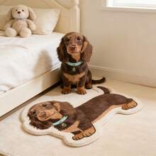 1pc Chocolate Brown Long-Haired Dachshund Shaped Art Rug, Decorative Carpet, Floor Mat, Living Room Carpet, Bedroom Carpet, Universal Carpet - Multicolor - View 4
