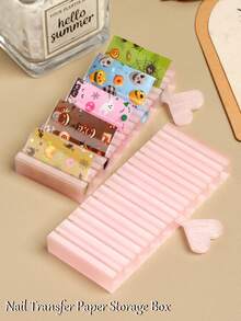 FULL BEAUTY 10-Grid Pink Heart Nail Foil Storage Box, Multi-Compartment Nail Foil Sticker Organizer Rack With Heart-Shaped Pull Ring, Portable Lightweight Nail Salon Supplies Storage Rack For Nail Art Decoration Transfer Foil - Pink - View 1