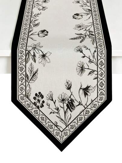 1 pieza, Camino de mesa artesanal, estilo vintage, floral romántico en blanco y negro, camino de mesa clásico y elegante, camino de mesa asimétrico puntiagudo, mantel asimétrico puntiagudo de estilo vintage minimalista, adecuado para mesa de comedor, mesa de café, decoración del hogar, decoración duradera de cocina y comedor, decoración de mesa de comedor