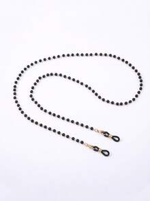 1pc Men's Black Beaded Long Eyeglass Chain, Vintage Anti-Slip Halter Fashion Glasses Chain, Fashionable Eyewear Accessory For Streetwear, Outdoor Photography, Vacation Anti-Loss (Bead Quantity Random, Cut To Size Length) - Black - View 4