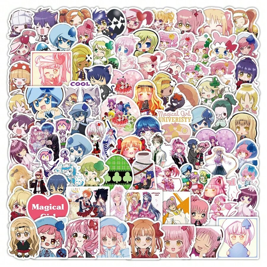 100pcs Sweetheart Guardian Cartoon Animation Doodle Stickers, Cute Creative Decorative Waterproof Stickers For Journaling - Multicolor - View 1