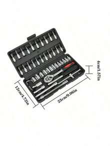 Premium Professional 46-Piece Tool Set, Automotive/Motorcycle/Bicycle Repair Mechanical Tool Kit, Includes 1/2*1/4*3/8 Inch Drive Deep And Standard Sockets, Automotive Parts Ratchet Wrenches, Advanced Ratchet Torque Wrench, Multi-Function - 46-piece Tool Set - View 8