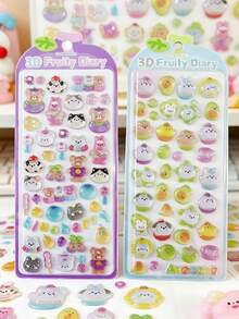 Q-Lia 15pcs Cute 3D Fruit Embossed Stickers, Water Droplet Effect Stickers, Reusable Waterproof Stickers, Waterproof Non-Slip 3D Fan Embossed Pattern Stickers, Textured 3D Design And Atmospheric Mixed Colors, Suitable For DIY Decoration - Multicolor - View 3