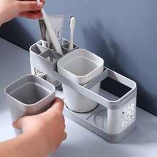 Juego de accesorios de baño creativo para parejas, soporte para cepillo de dientes con taza de enjuague, estante de almacenamiento para pasta de dientes y taza de enjuague bucal - Multicolor - Ver 3