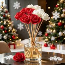 25pcs Christmas Red & White Floral Aromatherapy Diffuser Set (Bottle & Fragrance Not Included) - Red + White (12 Aromatherapy Sticks + 12 Artificial Flowers + 1 Bamboo Skewer) - View 1