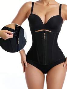 1pc Multi-Size Waist Shaping Belt With Adjustable Shoulder Strap Buckle Design, Breathable Elastic Fabric, Firming Waist Trainer For Daily Casual Wear - Black - View 4