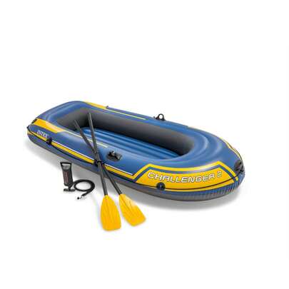 INTEX 68367EP Challenger 2 Conjunto de Bote Inflable: Incluye Remos de Bote de 48 pulgadas de Lujo y Bomba de Alto Rendimiento – Triple Cámara de Aire – Soportes de Remos Soldados – 2 Personas – Capacidad de Peso de 440 lb