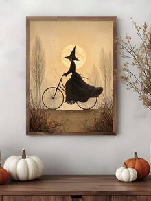 1pc Witch On Bicycle Wall Art,Halloween Silhouette Print, Witch On Swing Gothic Lantern Art, Ideal Gift,Suitable For Bedroom,Living Room,Kitchen,Wall Arts,Wall Decor,Home Decor,Room Decor,Canvas Wall Art,Posters, Wall Art With Frame,Optional Frame ﻿ - 1PCS - View 3