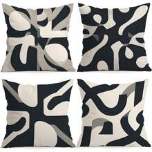 4pcs Black & White Fluid Geometric Abstract Pattern Pillow Covers Without Inserts, Single-Sided Printed Pillow Covers, Suitable For Living Room, Bedroom, Home Decor, All-Season Pillow Covers - Multicolor - View 1