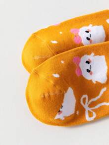 1/3 Pasang Kaos Kaki Wanita Setengah Betis Motif Hantu Lucu Halloween dengan Pita yang Dipersonalisasi - MultiWarna - View 4