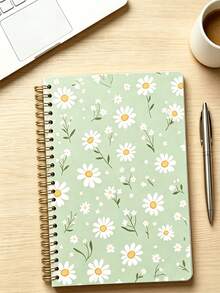 Mint Green Daisy Floral Cover Spiral Bound Notebook, Suitable For Diary Or Daily Planner, Creative Coil Binding Design, Premium Lined Paper, Perfect For Daily Recording School Supplies - One Size - View 6