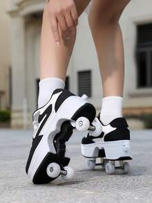 New Style Automatic Roller Shoes For Kids And Adults, Transformable Roller Skates With 4 Retractable Wheels, Walkable - Black - View 7