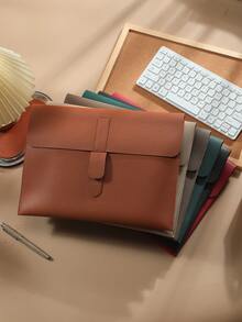 1Pc Thick 2mm Double-Sided PVC Litchi Grain Leather File Bag, Waterproof Scratch Resistant A4 Document Folder, Large Capacity Holds 14 Inch Laptop Minimalist Envelope Portfolio, Office Business Travel Document Storage Pouch - Close the Buckle - View 11