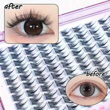 LIMEIKAI 100 Clusters Of Self-Adhesive Eyelashes, Curled And Slender Dog Style, 12mm Naturally Thickened Thin Strip Eyelashes, Self-Extending And Magnifying Double Eyes - C - View 9