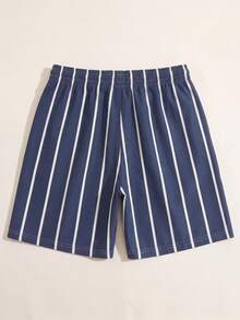 Men's Summer Casual Striped Shorts Loungewear - Navy Blue - View 8