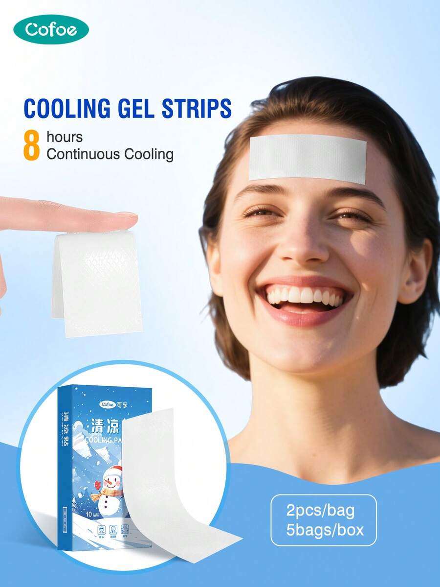 Cofoe Cooling Gel Sheets (10 Pcs), Bantalan Pendingin Fisik Tahan Lama, Patch Gel Polimer Tidak Iritasi untuk Perlengkapan Perjalanan Musim Panas - Ukuran 11cm x 4cm - View 1