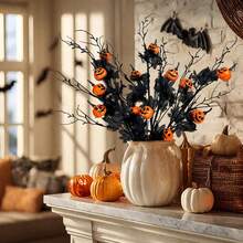 5Pcs Halloween Black Branches With Small Pumpkins - Artificial Stems With Maple Leaves Holloween Table Party Indoor Decorations (Halloween Branche) - Multicolor - View 2