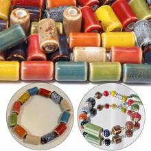 10pcs Ceramic Long Tube Beads, Bohemian Style, For DIY Jewelry Making, Necklaces, Bracelets, Beading, Home Decoration, Classroom DIY Craft Supplies - Long Tube Porcelain Beads - View 2