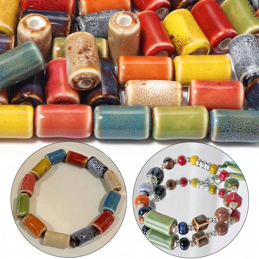 10pcs Ceramic Long Tube Beads, Bohemian Style, For DIY Jewelry Making, Necklaces, Bracelets, Beading, Home Decoration, Classroom DIY Craft Supplies
