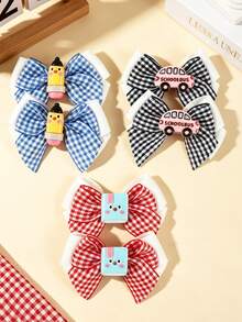 2/6pcs Plaid Print Double Layer Bow Hair Clips, Cute Cartoon School Style Hair Accessories, Suitable For School And After School Wear, Gift Choice For Back To School And Graduation Season - Multicolor - View 12
