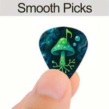 2D Flat 6pcs Dreamy Mushroom Print Guitar Picks, Green Mushroom Yellow Polka Dot Music Note Bubble Personalized Pattern, Universal For Multi-String Instruments, Creative Gift For Instrument Enthusiasts On International Peace Day - Multicolor - View 3