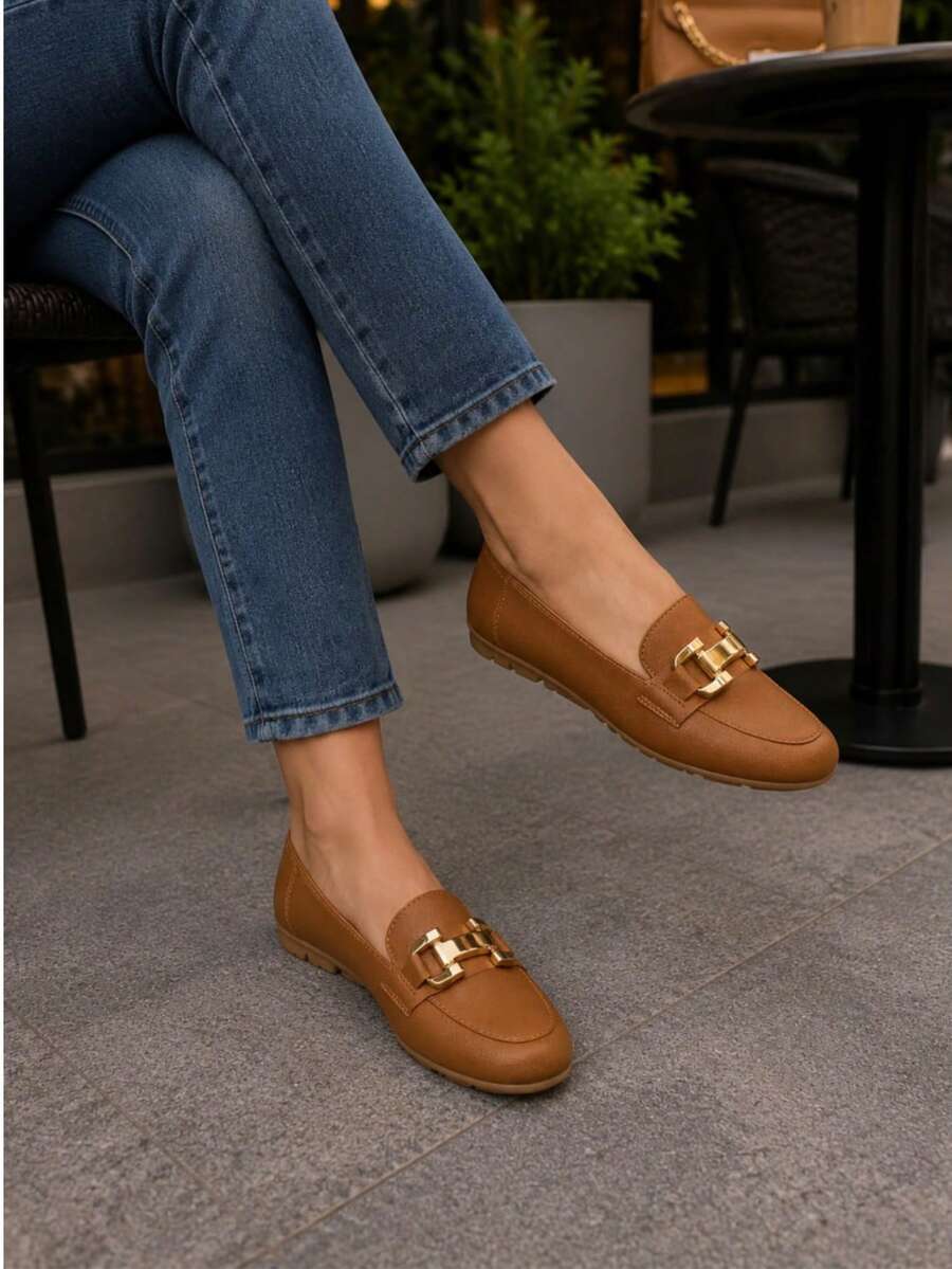 Women Loafers Shoes - 駝色 - 查看 1