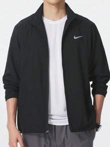 Nike Dri-Fit Solid Color Logo Jacket, Quick-Drying, Breathable, Windproof, Stand Collar, Versatile Sports And Casual Style, Men's - Black - View 1